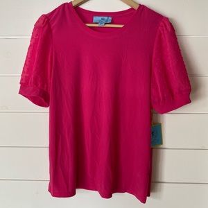 Women’s Medium Shirt Sleeve Bright Pink Swiss Dot Shirt